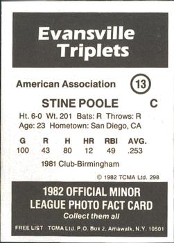 1982 TCMA Evansville Triplets #13 Stine Poole Back
