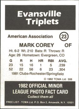 1982 TCMA Evansville Triplets #23 Mark Corey Back