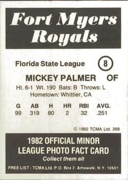 1982 TCMA Fort Myers Royals #8 Mickey Palmer Back