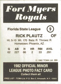 1982 TCMA Fort Myers Royals #9 Rick Plautz Back
