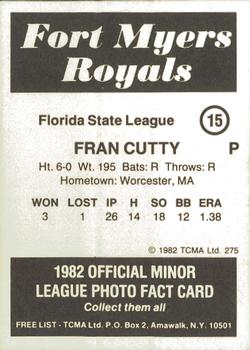 1982 TCMA Fort Myers Royals #15 Fran Cutty Back