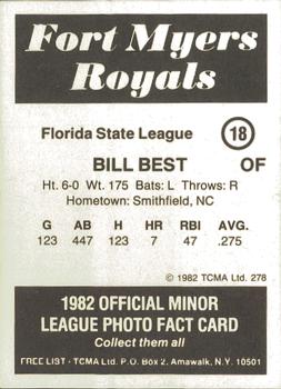1982 TCMA Fort Myers Royals #18 Bill Best Back