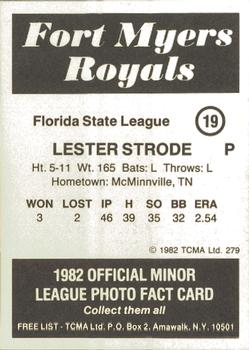 1982 TCMA Fort Myers Royals #19 Lester Strode Back