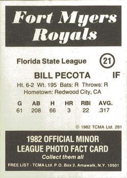 1982 TCMA Fort Myers Royals #21 Bill Pecota Back
