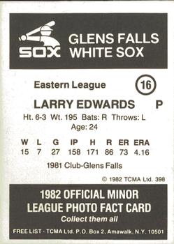 1982 TCMA Glens Falls White Sox #16 Larry Edwards Back
