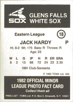 1982 TCMA Glens Falls White Sox #18 Jack Hardy Back
