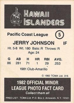 1982 TCMA Hawaii Islanders #5 Jerry Johnson Back