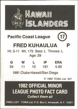 1982 TCMA Hawaii Islanders #17 Fred Kuhaulua Back