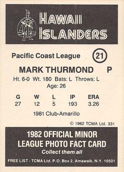 1982 TCMA Hawaii Islanders #21 Mark Thurmond Back