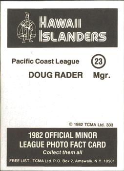 1982 TCMA Hawaii Islanders #23 Doug Rader Back