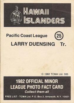 1982 TCMA Hawaii Islanders #25 Larry Duensing Back