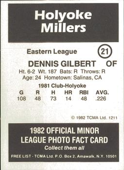 1982 TCMA Holyoke Millers #21 Dennis Gilbert Back