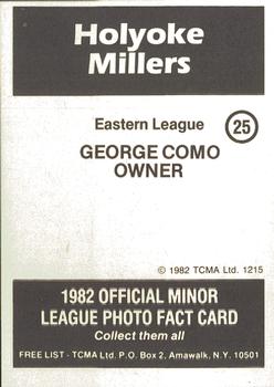 1982 TCMA Holyoke Millers #25 George Como Back