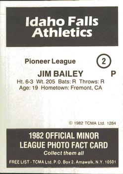 1982 TCMA Idaho Falls Athletics #2 Jim Bailey Back