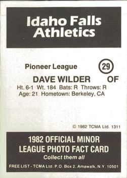1982 TCMA Idaho Falls Athletics #29 Dave Wilder Back