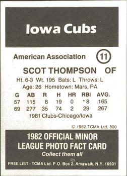 1982 TCMA Iowa Cubs #11 Scot Thompson Back