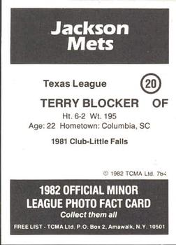1982 TCMA Jackson Mets #20 Terry Blocker Back