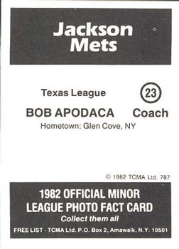 1982 TCMA Jackson Mets #23 Bob Apodaca Back