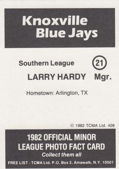 1982 TCMA Knoxville Blue Jays #21 Larry Hardy Back