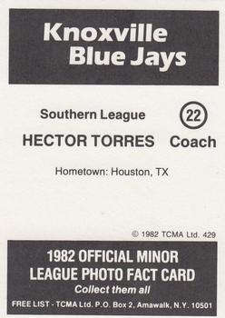 1982 TCMA Knoxville Blue Jays #22 Hector Torres Back