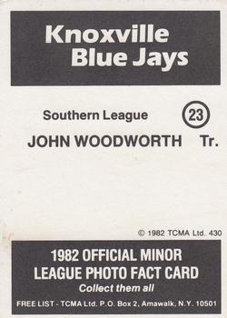 1982 TCMA Knoxville Blue Jays #23 John Woodworth Back
