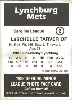1982 TCMA Lynchburg Mets #2 LaSchelle Tarver Back