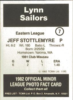 1982 TCMA Lynn Sailors #7 Jeff Stottlemyre Back