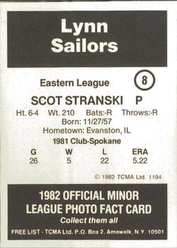 1982 TCMA Lynn Sailors #8 Scott Stranski Back