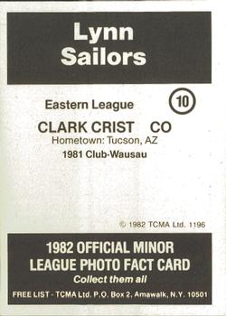 1982 TCMA Lynn Sailors #10 Clark Crist Back