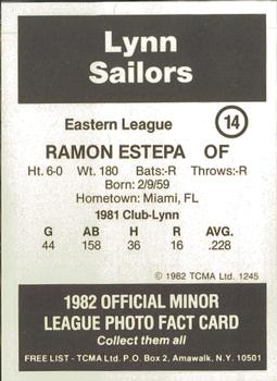 1982 TCMA Lynn Sailors #14 Ramon Estepa Back