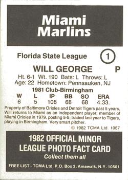 1982 TCMA Miami Marlins #1 Will George Back