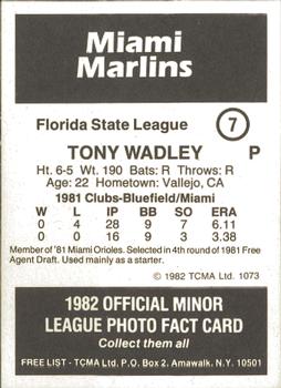1982 TCMA Miami Marlins #7 Tony Wadley Back