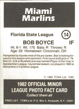 1982 TCMA Miami Marlins #14 Bob Boyce Back