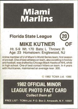 1982 TCMA Miami Marlins #20 Mike Kutner Back