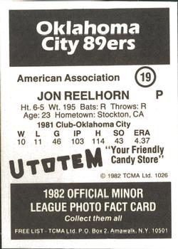 1982 TCMA Oklahoma City 89ers #19 Jon Reelhorn Back