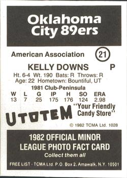1982 TCMA Oklahoma City 89ers #21 Kelly Downs Back