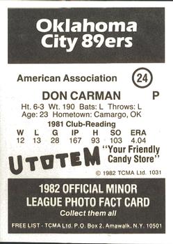 1982 TCMA Oklahoma City 89ers #24 Don Carman Back