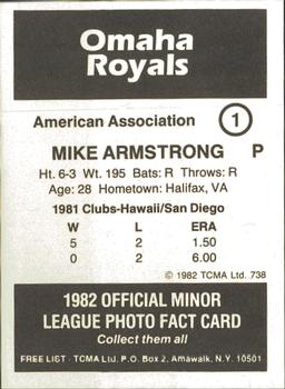 1982 TCMA Omaha Royals #1 Mike Armstrong Back