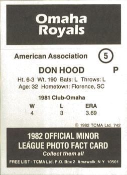 1982 TCMA Omaha Royals #5 Don Hood Back