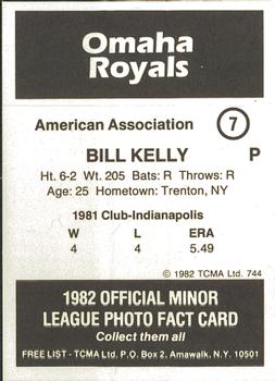 1982 TCMA Omaha Royals #7 Bill Kelly Back