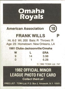 1982 TCMA Omaha Royals #10 Frank Wills Back