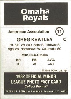 1982 TCMA Omaha Royals #11 Greg Keatley Back