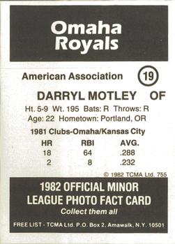 1982 TCMA Omaha Royals #19 Darryl Motley Back