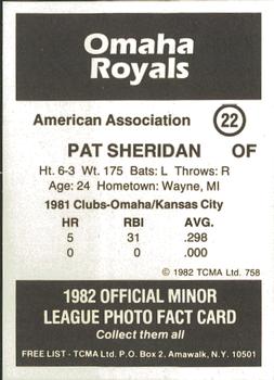 1982 TCMA Omaha Royals #22 Pat Sheridan Back
