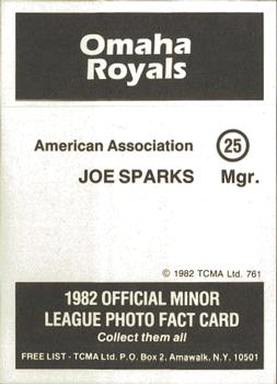 1982 TCMA Omaha Royals #25 Joe Sparks Back