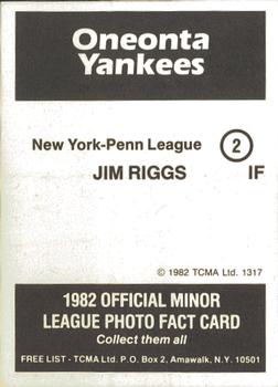 1982 TCMA Oneonta Yankees #2 Jim Riggs Back