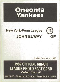 1982 TCMA Oneonta Yankees #13 John Elway Back