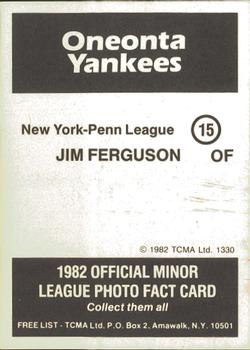 1982 TCMA Oneonta Yankees #15 Jim Ferguson Back