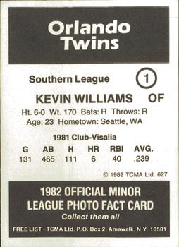 1982 TCMA Orlando Twins #1 Kevin Williams Back