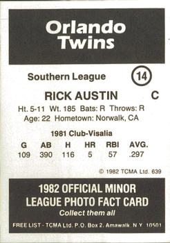 1982 TCMA Orlando Twins #14 Rick Austin Back